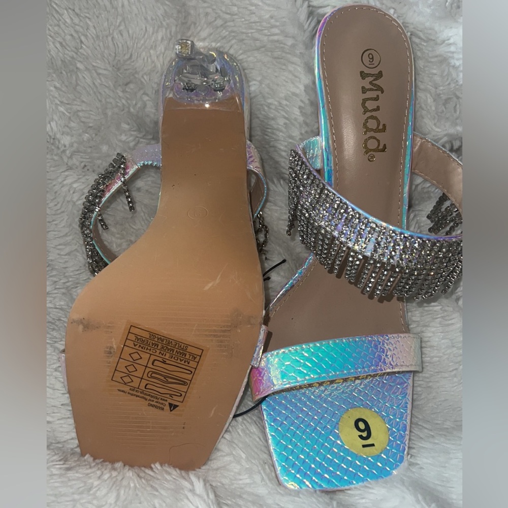 New Iridescent Diamond Rhinestone Bling 7” heels
